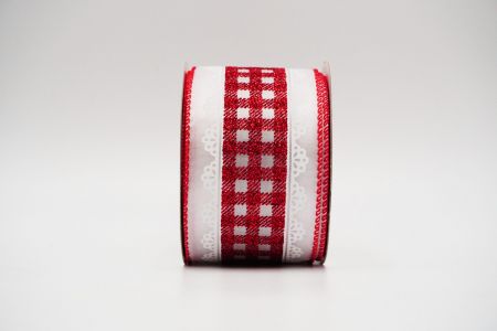 Plaid.Lace Combined Ribbon_KF6373GC-1-7-2_red glittery plaid white